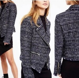 Free People Nicole Tweed Zipper Moto Jacket Size-S